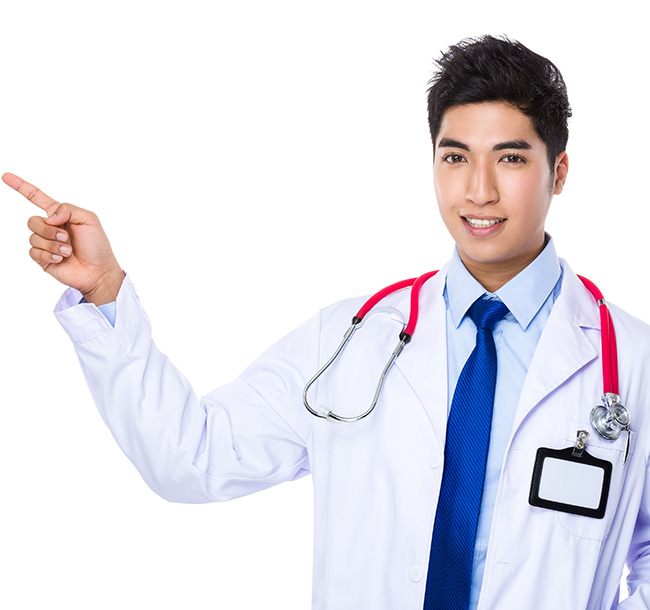 Doctor pointing upward